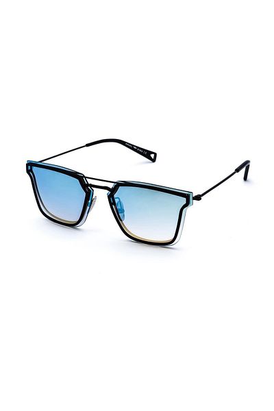 TomyHelf Women's Sunglasses - Square Design, Black Frame, Blue Mirrored Glass