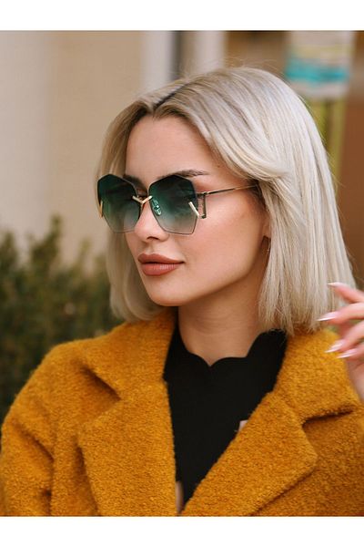 TomyHelf Geometric Design Green Glass Design Women's Sunglasses