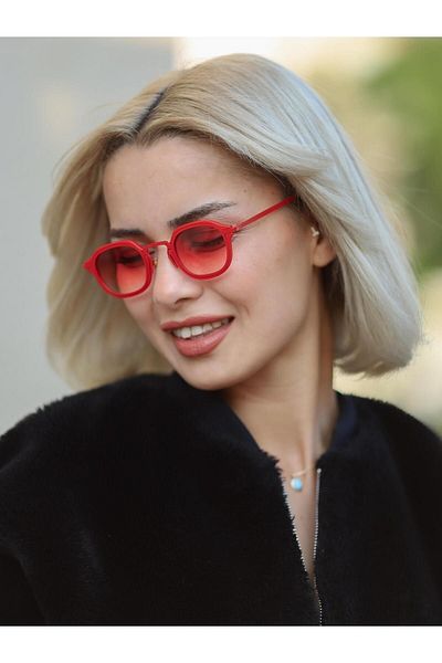 TomyHelf Square Design Red Frame Red Glass Women's Sunglasses