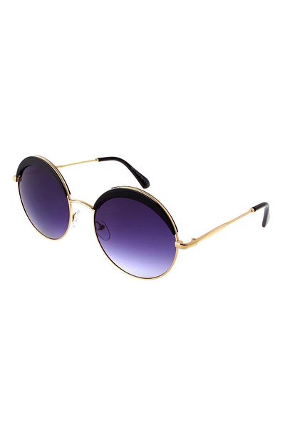 TomyHelf Round Design Purple Glass Women's Sunglasses - Gold Frame, Black Detailed