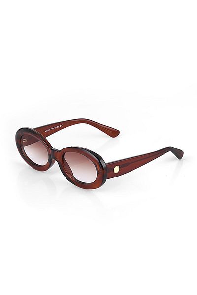 TomyHelf Ellipse Design Women's Sunglasses - Wood Frame, Brown Glass