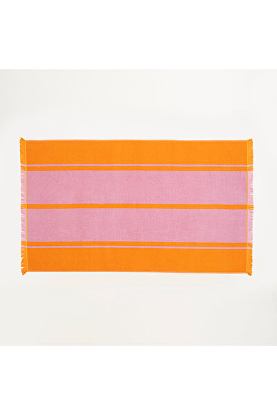 Zsa Zsa Zsu Vıseu Saçaklı Jakarlı Geniş Çizgili Pamuk %100 Pamuk Plaj Havlusu...