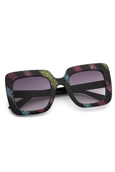 TomyHelf Women's Sunglasses - Square Design, Silvery Frame, Black Glass