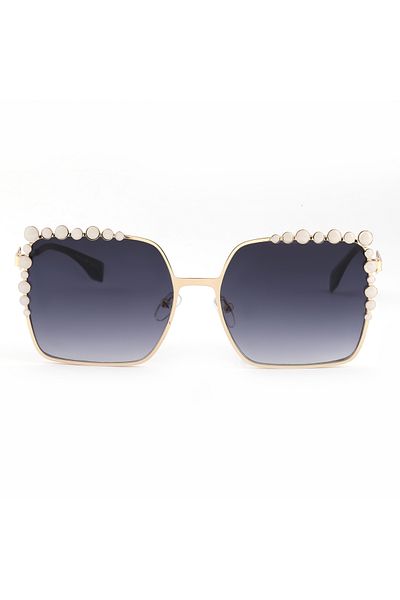TomyHelf Pearl Square Gold Square Frame Black Glass Women's Sunglasses