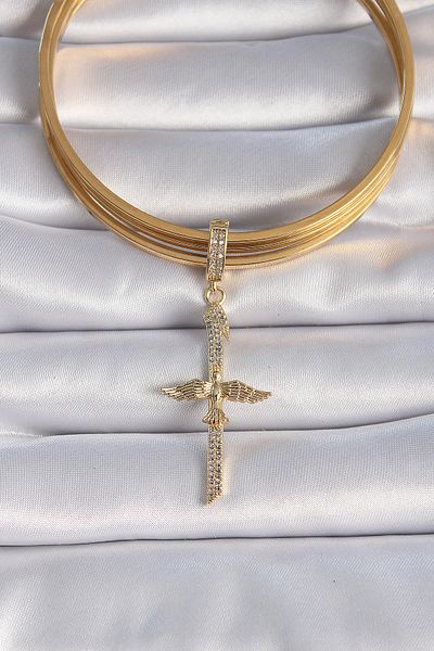 NEZADE STORE Brass Gold Color Zircon Stone Detailed Elif Model Phoenix Figure Ajda Charm - Lisinya