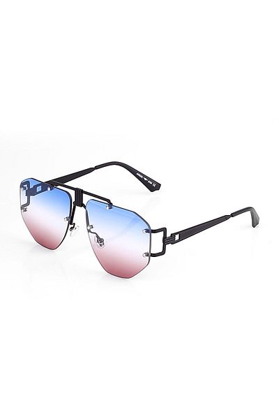 TomyHelf Geometric Design Black Frame Blue Gradient Women's Sunglasses