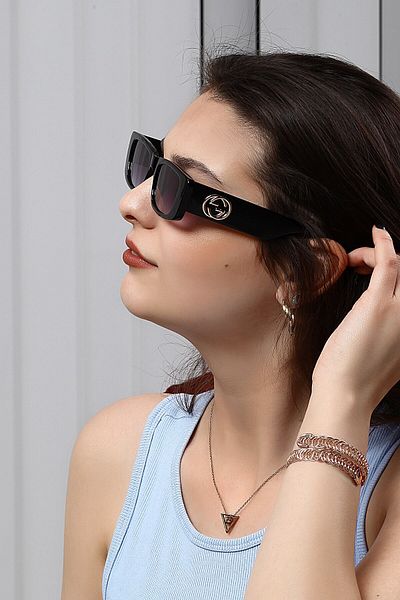 TomyHelf Black Matte Glass Black Matte Bone Rectangular Frame Women Sunglasses