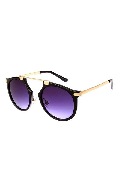 TomyHelf Black Gold Frame - Oval Design Women's Sunglasses, Purple Glass