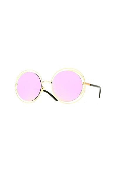 TomyHelf Gold Frame Women's Sunglasses with Pink Glass Round Design