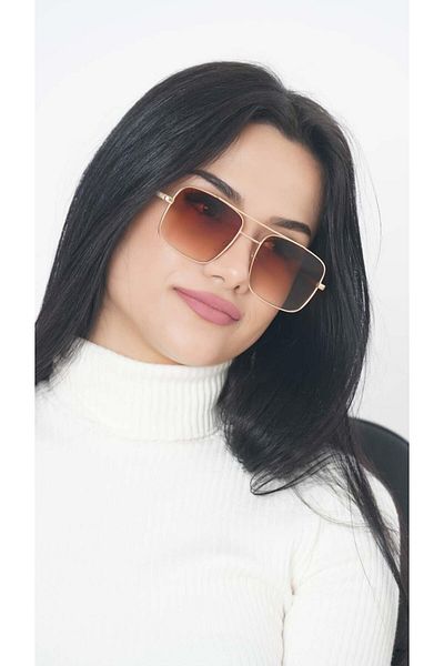 TomyHelf Brown Glass - Rectangular Gold Frame Women's Sunglasses