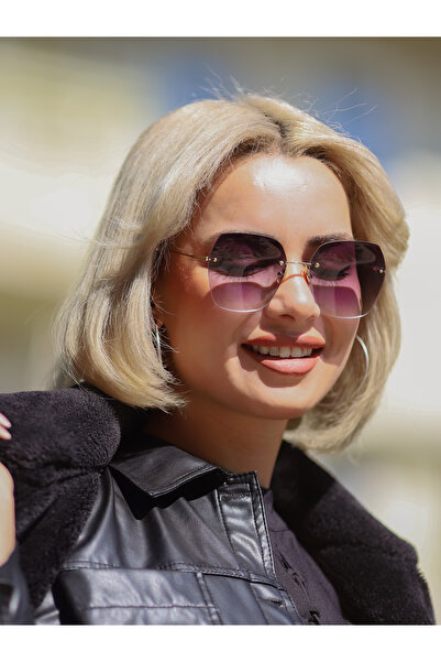 TomyHelf Ae1835c4b3922-4 Yeşil Saplı Siyah Degrade Cam Geometrik Çerçevesiz Kadın Güneş Gözlüğü