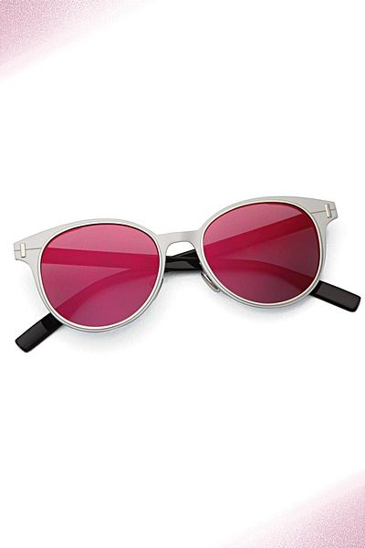TomyHelf Purple Glass Sunglasses - Oval Design, Silver Frame
