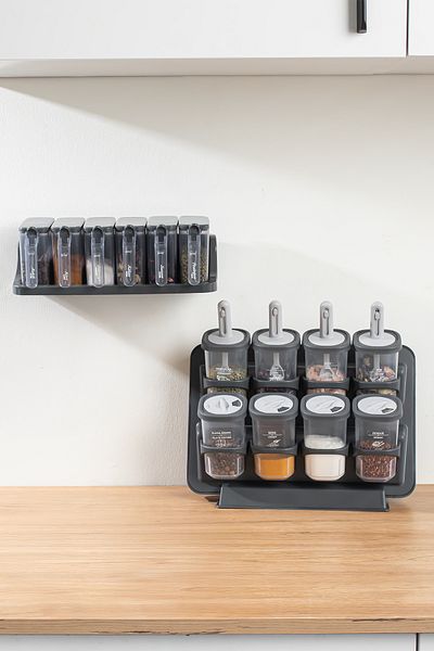 Porsima 8-Piece and 6-Piece Label Self-Adhesive Countertop Spoon Stand Swivel Lid Spice Rack Set