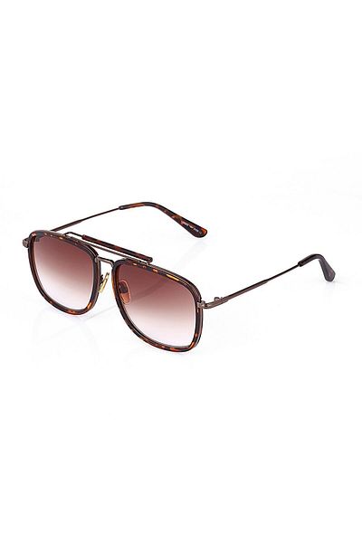 TomyHelf Women's Brown Glass Leopard Pattern Brown Frame Geometric Sunglasses