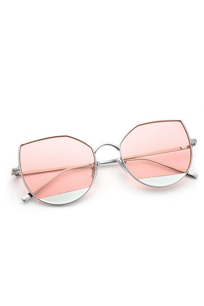 TomyHelf Pink Glass Geometric Design Women's Sunglasses - Gold Frame