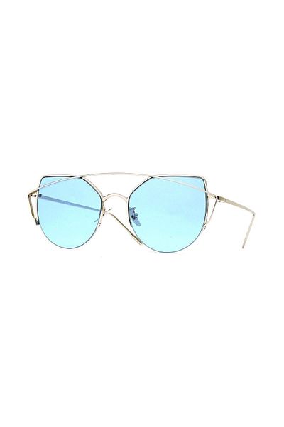 TomyHelf Blue Cat Eyes Design Women's Sunglasses - Silver Frame
