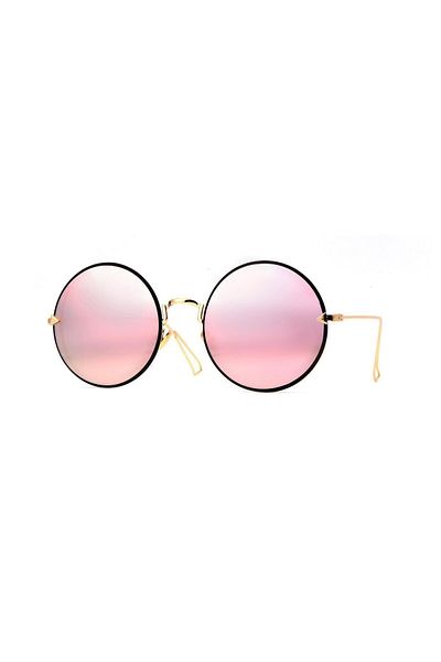 TomyHelf Pink Glass Round Design Women's Sunglasses - Gold Frame