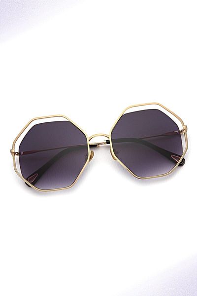 TomyHelf Geometric Design Women's Sunglasses - Gold Frame Black Glass