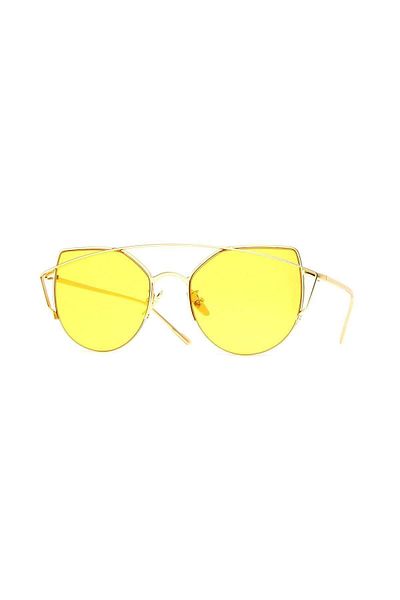 TomyHelf Gold Frame Women's Sunglasses with Yellow Geometric Design