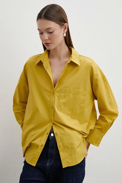 Never more Mustard Colored Oversize Cotton Shirt