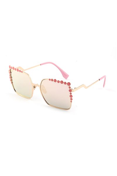 TomyHelf Square Pink Pearl Pink Frame Pink Mirrored Glass Women's Sunglasses