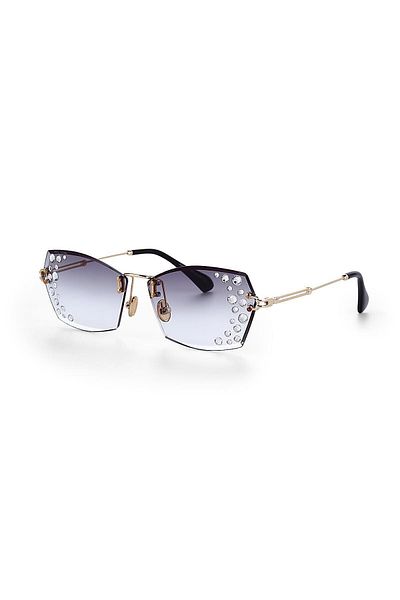 TomyHelf Women's Black Gradient Sunglasses - Rectangular Glass Design, Pearl Embroidered