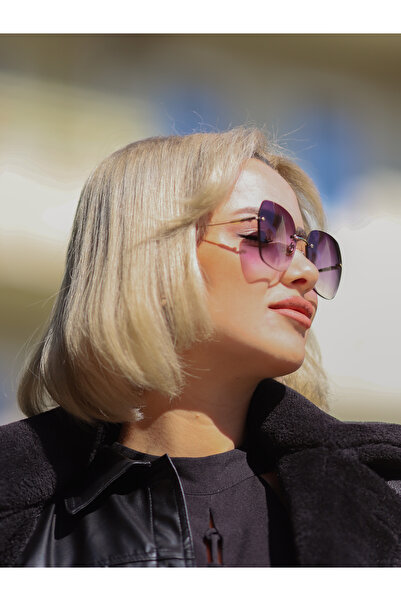 TomyHelf Ae1835c4b3922-4 Yeşil Saplı Siyah Degrade Cam Geometrik Çerçevesiz Kadın Güneş Gözlüğü