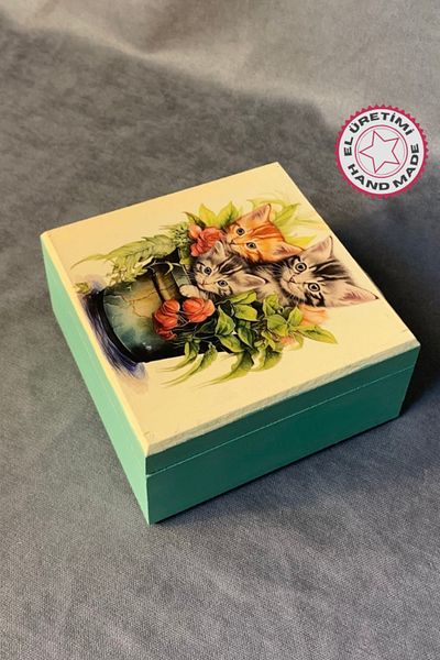 Uretti - Hülya 6683 Handmade Nostalgic Retro Printed Wooden Decorative and Storage Box