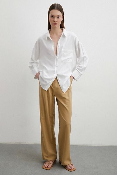 Never more White Linen Blended Linen Prunes Shirt