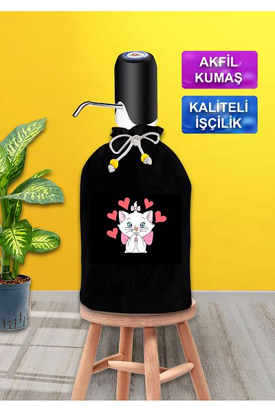 enmalife Черен калъф за демижон, във формата на сърце, черен платнеен калъф за демижон с щампа на котка