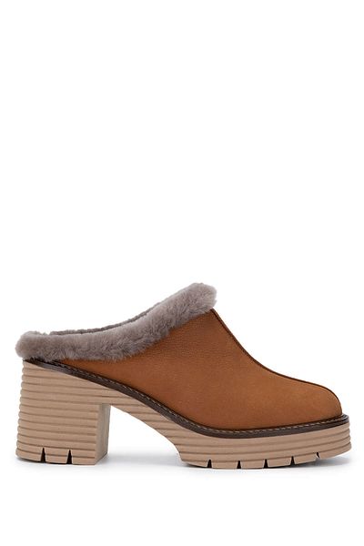 Tamer Tanca Women's Genuine Leather Tan Heeled Slippers