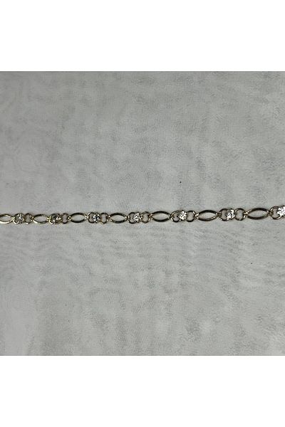Bukle İplik Ellipse Ring and Stone Detailed Metal Decorative Strip - 0.5 cm Width (1 Meter)