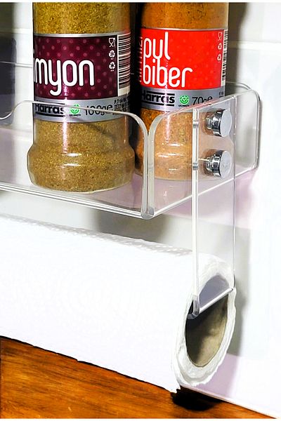 HomeSide Adhesive Spice Rack and Paper Towel Holder Stylish Plexiglass – Wall Mounted Kitchen Shelf