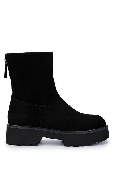 Tamer Tanca Women's Genuine Leather Black Suede Heeled Boots