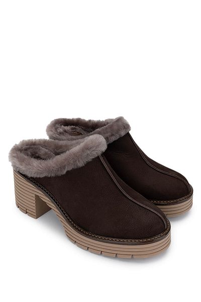 Tamer Tanca Women's Genuine Leather Brown Nubuck Heeled Slippers