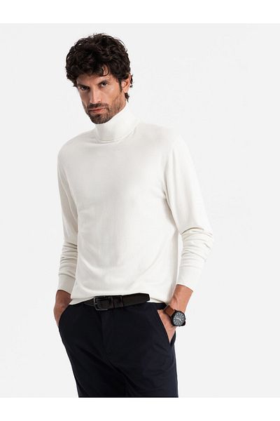 OMBRE Herren Strick-Rollkragenpullover mit Viskose - Ecru V3 OM-SWTN-0101 XXL