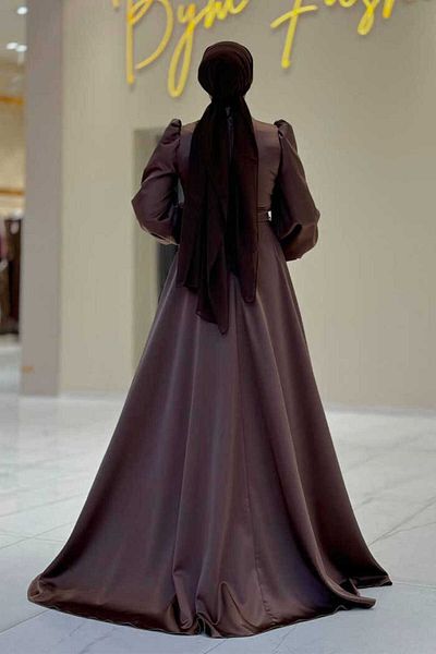 Bym Fashion Stoned Tail Detail Evening Dress 7044 Brown