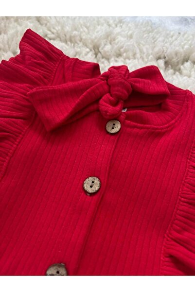 MBK GARDEN Rib Red Ruffled Seasonal Baby Romper - Bandana, Newborn/3/6/9 Months