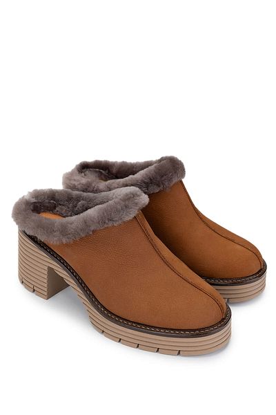 Tamer Tanca Women's Genuine Leather Tan Heeled Slippers