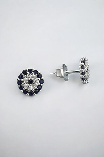 jelux silver Gümüş 925 Ayar Minimalist Renkli Zirkon Taşlı Nazar Model Çivili Küpe