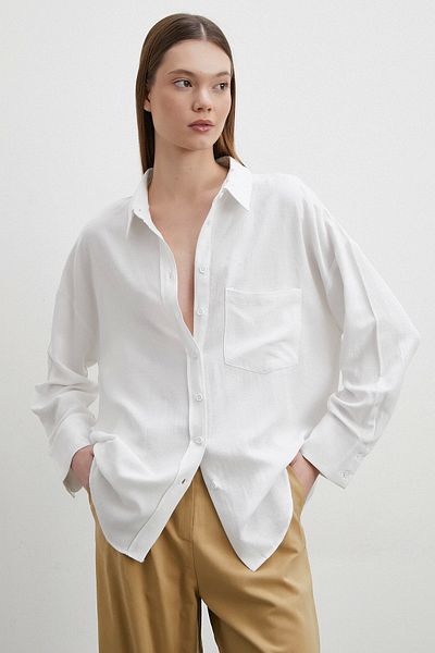 Never more White Linen Blended Linen Prunes Shirt