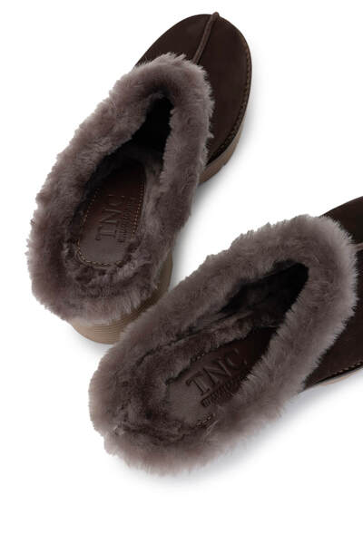 Tamer Tanca Women's Genuine Leather Brown Nubuck Heeled Slippers