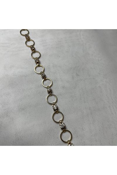 Bukle İplik Metal Decorative Strip with Ring and Stone Detail - 1 cm Width (1 Meter)
