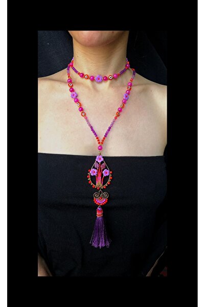 MODA قلادة طويلة مصنوعة يدوياً من الحجر الطبيعي