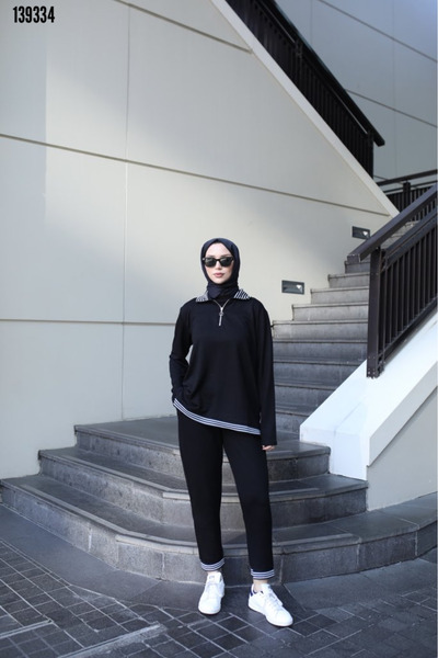 Kokosh moda Γυναικεία μακρυμάνικη μπλούζα με φερμουάρ και παντελόνι ψηλόμεσο βαμβακερό σετ δύο τεμαχίων