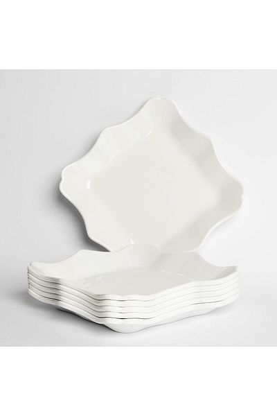 mastergold 6 Pcs Of Melamine Dinner Plates in White ( 23cm ) | Square Plates for Desserts, Salads and Noodles