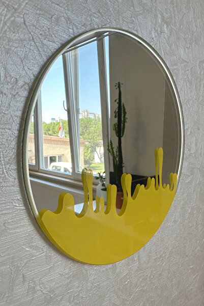 Ortakçı Design Echo Deco Damla Desenli Baskılı Yuvarlak Dekoratif Ayna Sarı R...