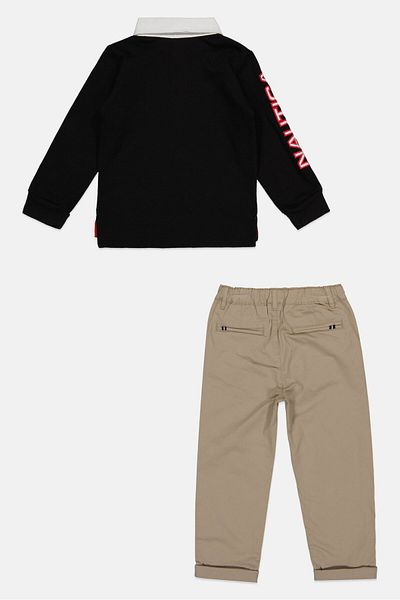 Nautica Toddlers Boy 2 Pieces Embroidered Long Sleeve Polo Shirt And Pants Set, Black
