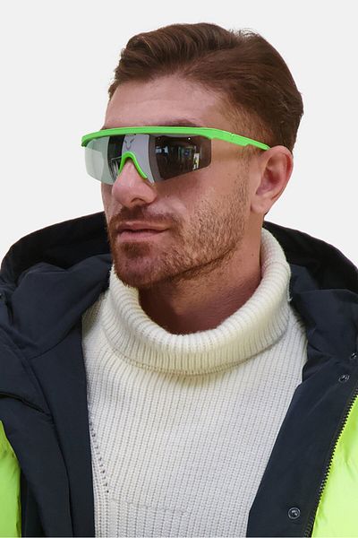 Police x Lewis Hamilton Men Spla28 Shield Sunglasses, Lime/silver