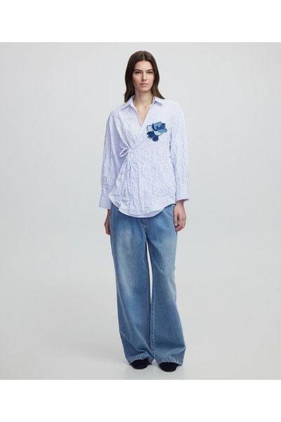 İpekyol Denim Appliqued Striped Blouse